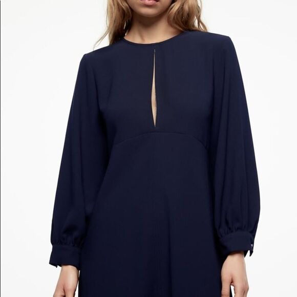 ZARA BLOGGER FAVORITE RHINESTONE TRIM DRESS BLUE - Picture 3 of 11
